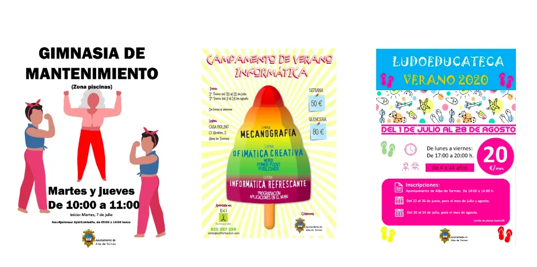 Carteles con actividades de verano programadas por el Ayuntamiento de Alba de Tormes