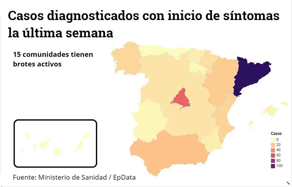 Mapa de los rebrotes: La aparición del brote en Madrid sitúa ya a 15 comunidades autónomas con...