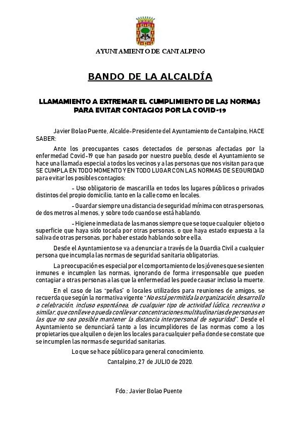 El Ayuntamiento de Cantalpino denunciará a través de la Guardia Civil los incumplimientos de las...