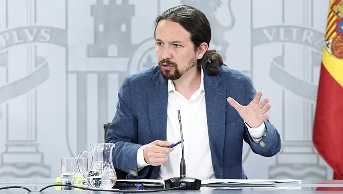 El vicepresidente y ministro de Derechos Sociales y Agenda 2030, Pablo Iglesias, durante la rueda de prensa posterior al Consejo de Ministros: EP