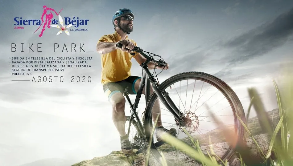 Cartel anunciador del parque de bicicletas en La Covatilla