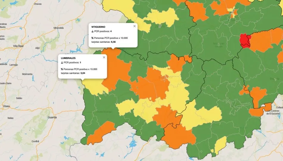 Mapa de positivos confirmados en los últimos 7 días en Arribes