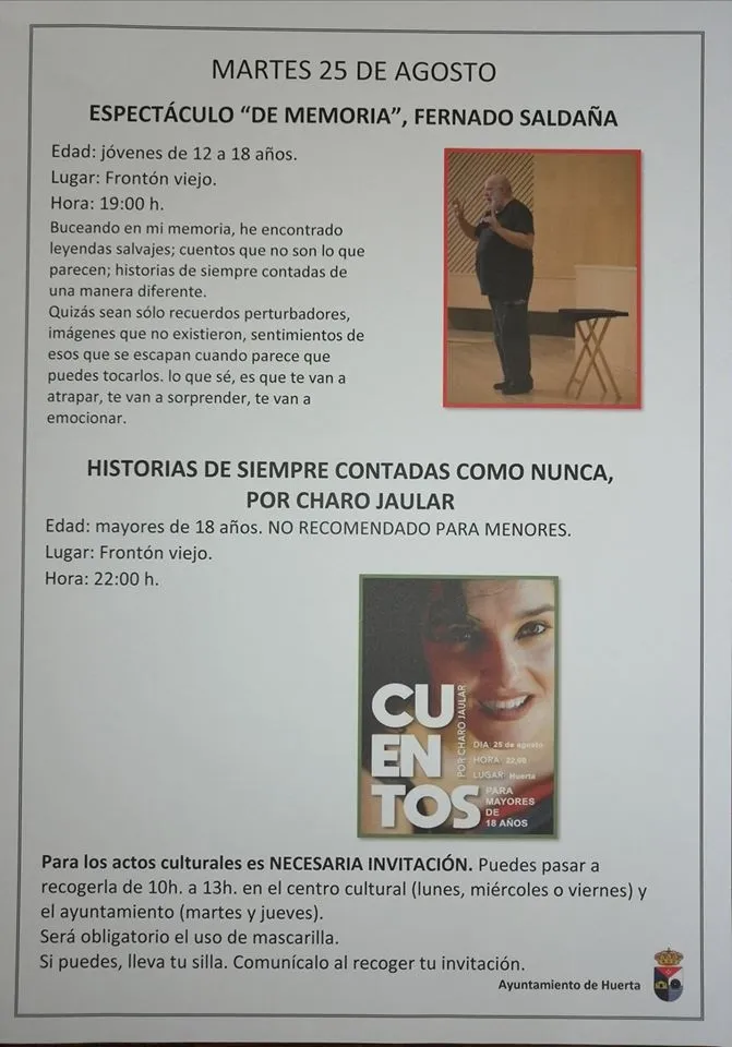 Foto 2 - El Ayuntamiento de Huerta da a conocer la Programaci&oacute;n Cultural San Bartolo 2020 que sustituye a...