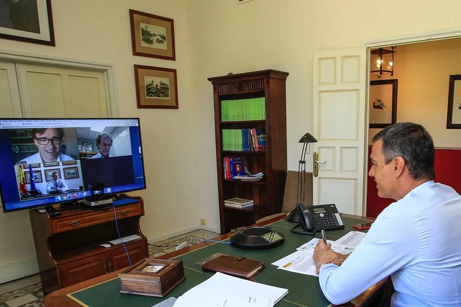 El presidente del Gobierno, Pedro Sánchez, preside, mediante vídeoconferencia, la reunión del Comité de Seguimiento del Coronavirus. Foto: EP