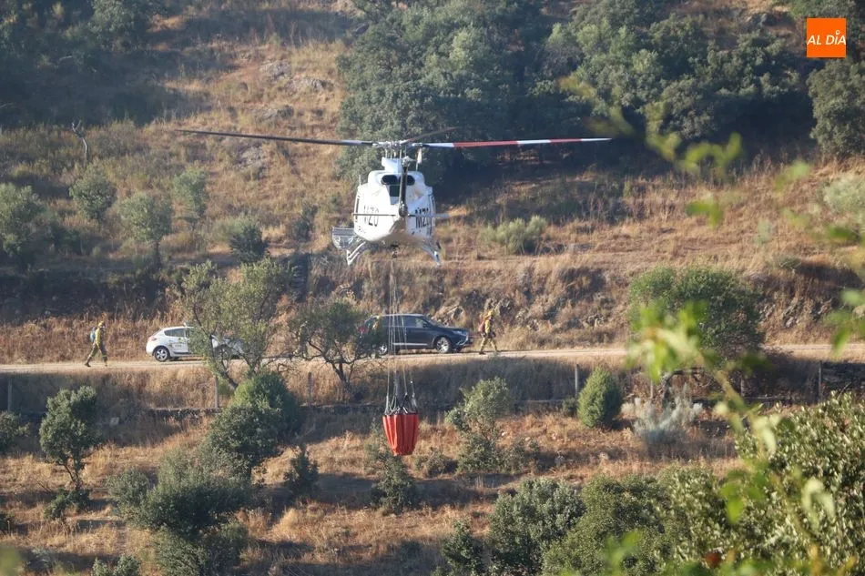 Gran despliegue de medios para sofocar un incendio declarado en el término de Saucelle 