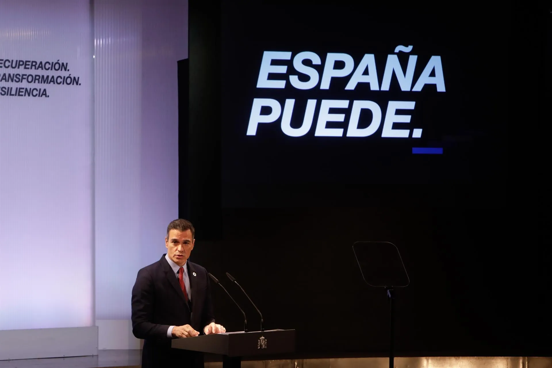 El presidente del Gobierno, Pedro Sánchez, ofrece una conferencia bajo el título España puede. Recuperación, Transformación, Resiliencia. Foto: EP