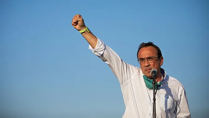 El exconseller Josep Rull interviene en la comparecencia que él hace con los otros presos del 1-O. EP