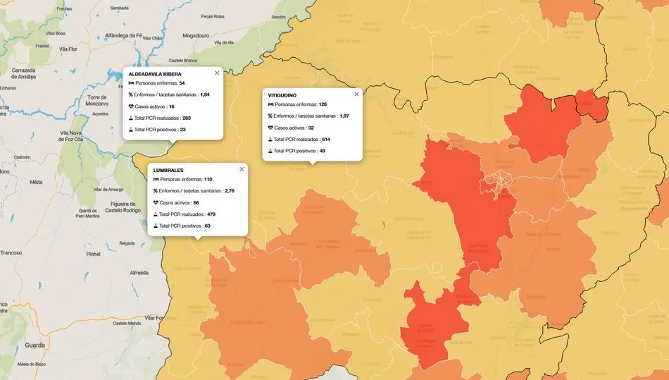 Mapa de datos acumulados de la pandemia en Las Arribes