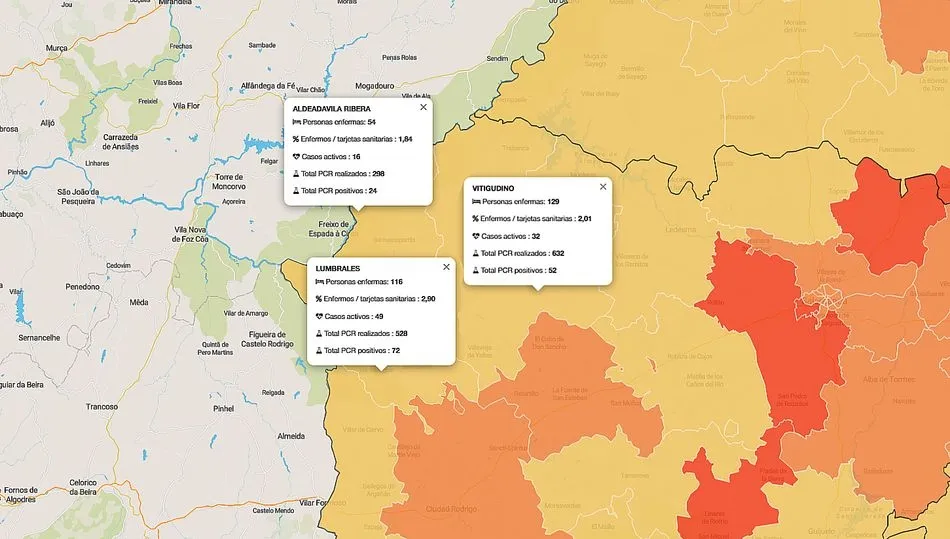Mapa de datos acumulados de la pandemia en Las Arribes