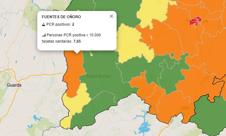Fuentes de Oñoro entra en naranja por un 2º positivo mientras Ciudad Rodrigo vuelve al verde  