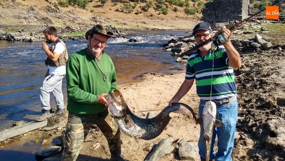 Integrantes de la Asociación de Pescadores Santa Teresa, tras los siluros en el estuario del...