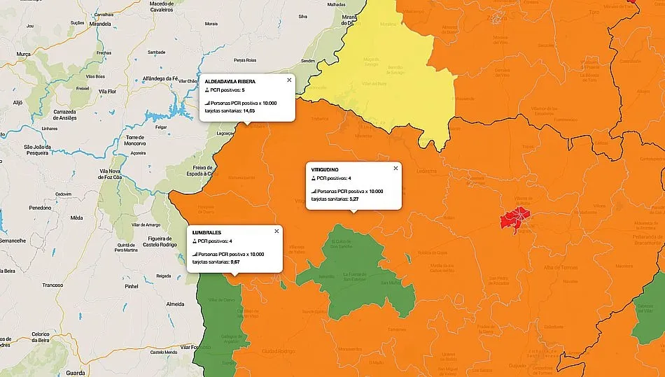 Mapa de contagios en Las Arribes en los últimos 7 días