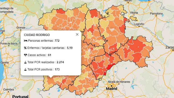La Zona de Ciudad Rodrigo suma 4 positivos más mientras que la de Fuenteguinaldo entra en naranja  