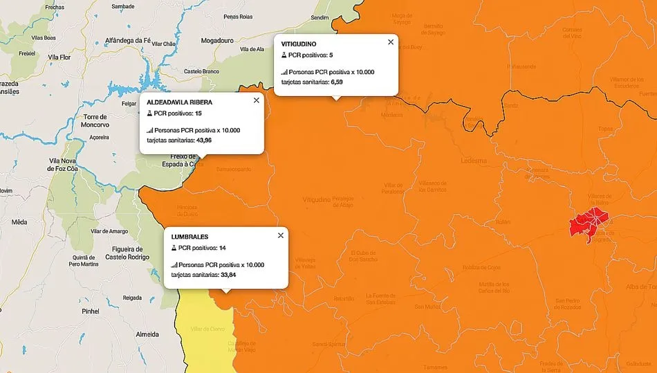 Mapa de contagios en los últimos 7 días en Las Arribes