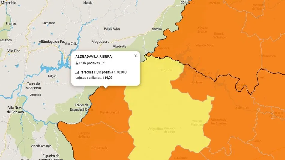Mapa de contagios registrados en la última semana en la ZBS de Aldeadávila