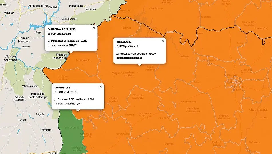 Mapa de contagios registrados en la última semana en cada ZBS