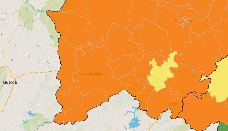 La comarca de Ciudad Rodrigo se sitúa por primera vez al completo en naranja  
