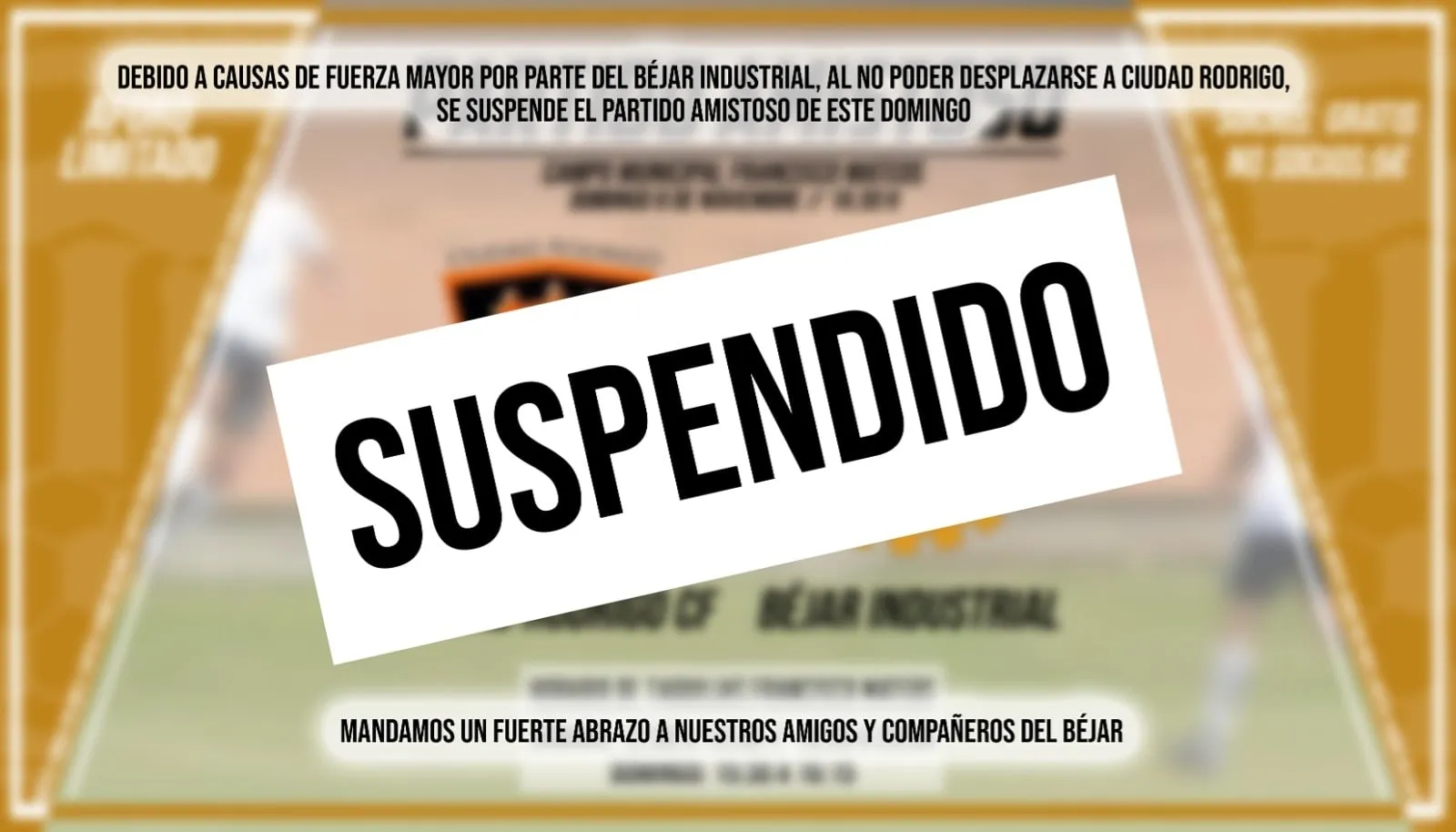 Suspendido el amistoso entre el Ciudad Rodrigo y el Béjar por un positivo en coronavirus  