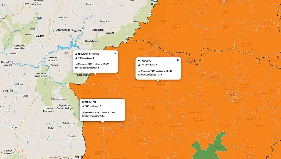 Mapa de contagios en las ZBS de las Arribes en la última semana