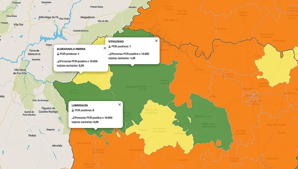Mapa de los casos registrados en las tres zonas de salud en la última semana