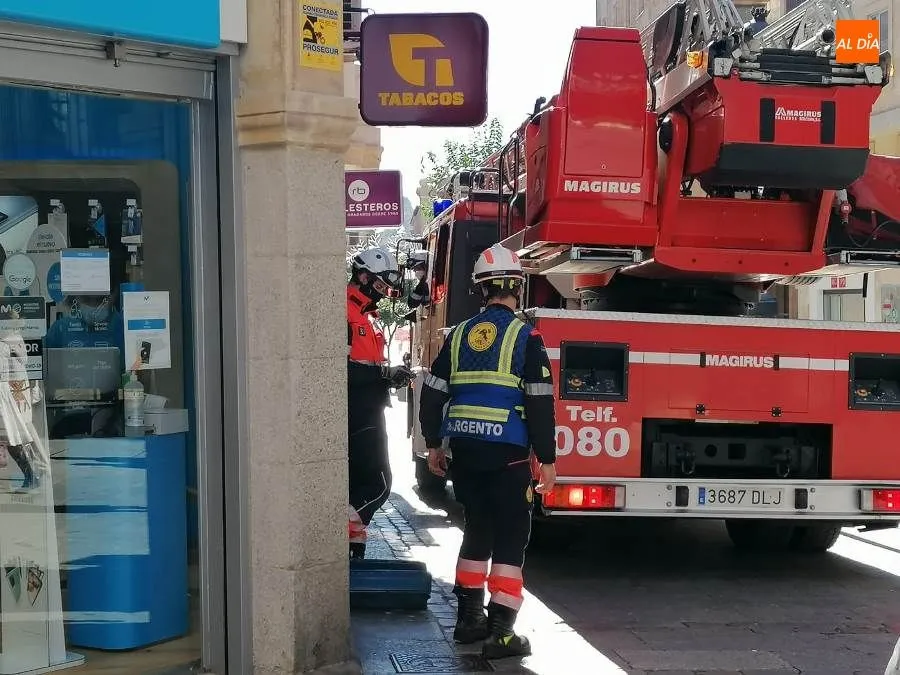 Foto 2 - Intervenci&oacute;n de los Bomberos en la calle Zamora por la ca&iacute;da de un cartel