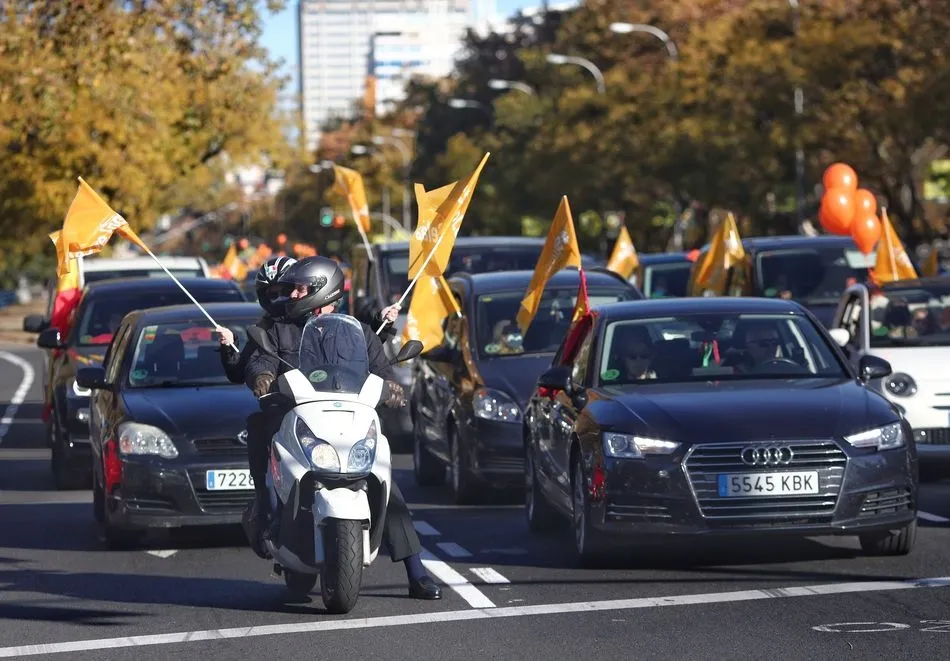 Coches en la protesta en el Paseo de la Castellana - Europa Press