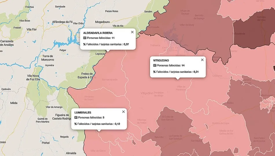 Mapa acumulado de mortalidad con los fallecimientos en cada zona básica de salud publicado este 16 de diciembre