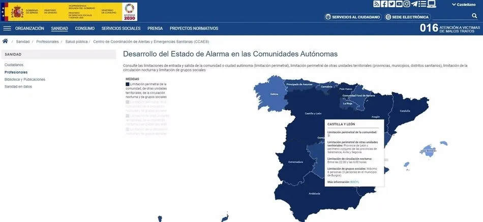 Mapa interactivo con las medidas que afectan a Castilla y León