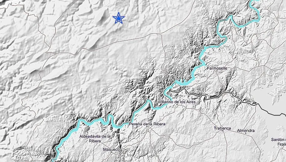 Punto en el que se ha producido el seismo y ubicación de las localidades de Las Arribes