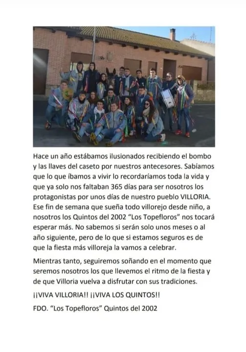 Foto 2 - Los quintos de Villoria aplazan su fiesta  