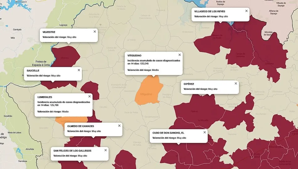 Mapa de índice de riesgo sobre casos diagnosticados en las últimas dos semanas / FUENTE: JCYL
