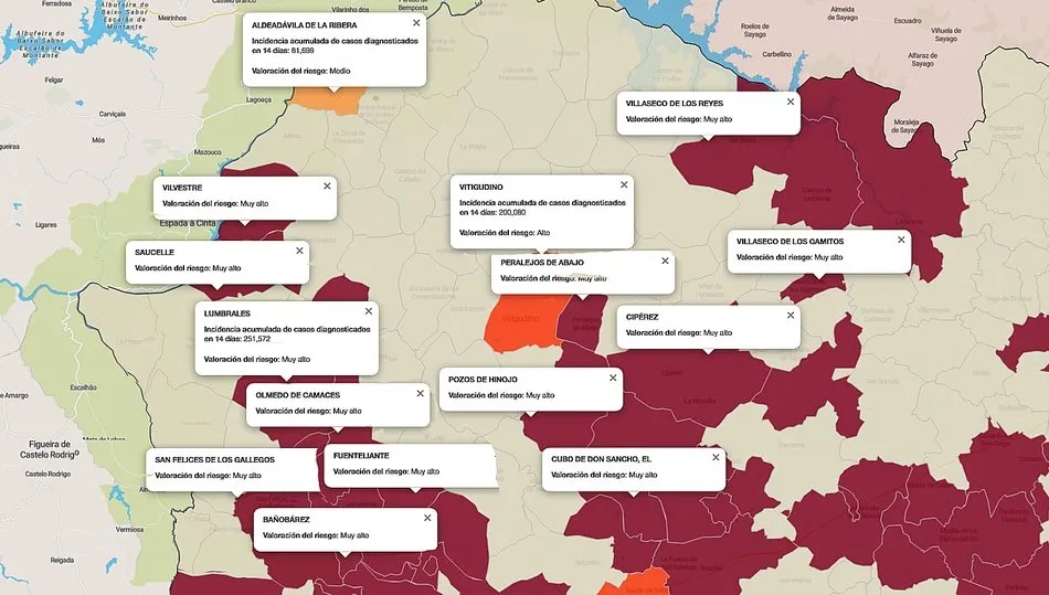 Mapa de índice de riesgo sobre casos diagnosticados en las últimas dos semanas / FUENTE: JCYL