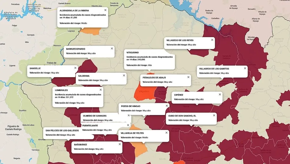 Mapa de índice de riesgo sobre casos diagnosticados en las últimas dos semanas / FUENTE: JCYL