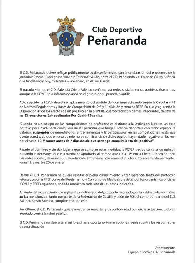 Foto 2 - Aplazado el Pe&ntilde;aranda &ndash;&nbsp;Cristo por los contagios tras las quejas del club charro