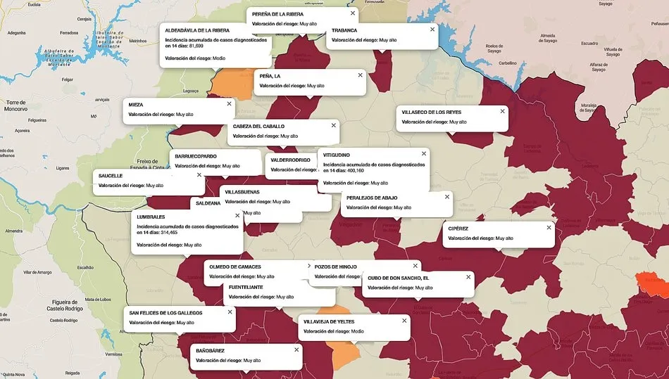 Mapa de índice de riesgo sobre casos diagnosticados en las últimas dos semanas / FUENTE: JCYL