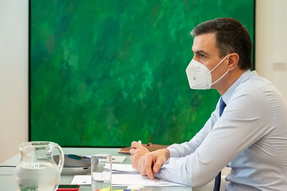 El presidente del Gobierno, Pedro Sánchez, participa por videoconferencia en la reunión del Consejo Europeo de la Unión Europea sobre coronavirus y vacunación, en Madrid (España), a 21 de enero de 2021. - Moncloa
