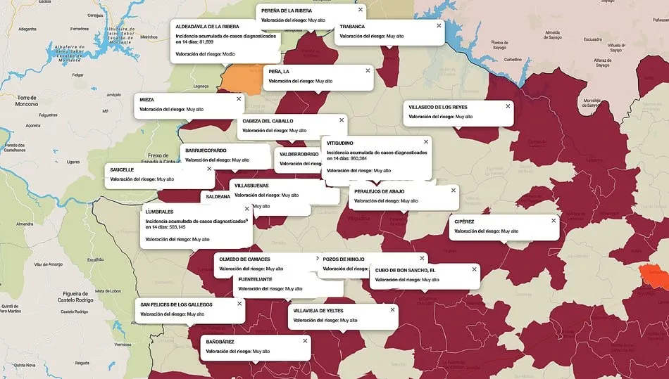 Mapa de índice de riesgo sobre casos diagnosticados en las últimas dos semanas / FUENTE: JCYL