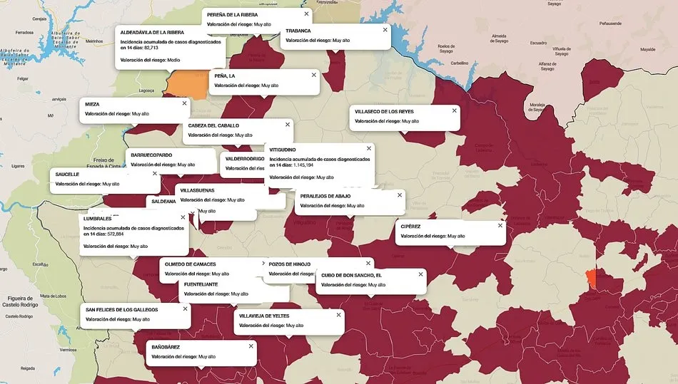 Mapa de índice de riesgo sobre casos diagnosticados en las últimas dos semanas / FUENTE: JCYL