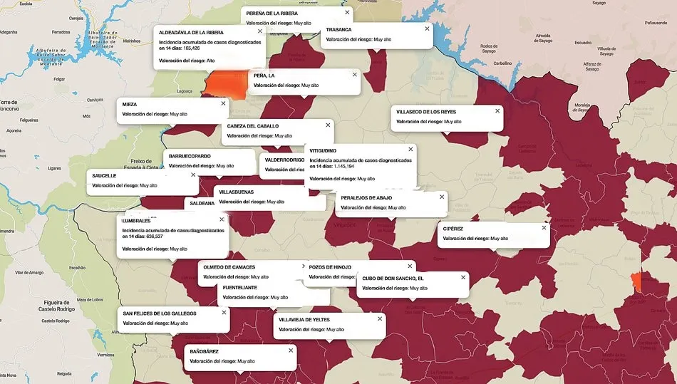 Mapa de índice de riesgo sobre casos diagnosticados en las últimas dos semanas / FUENTE: JCYL