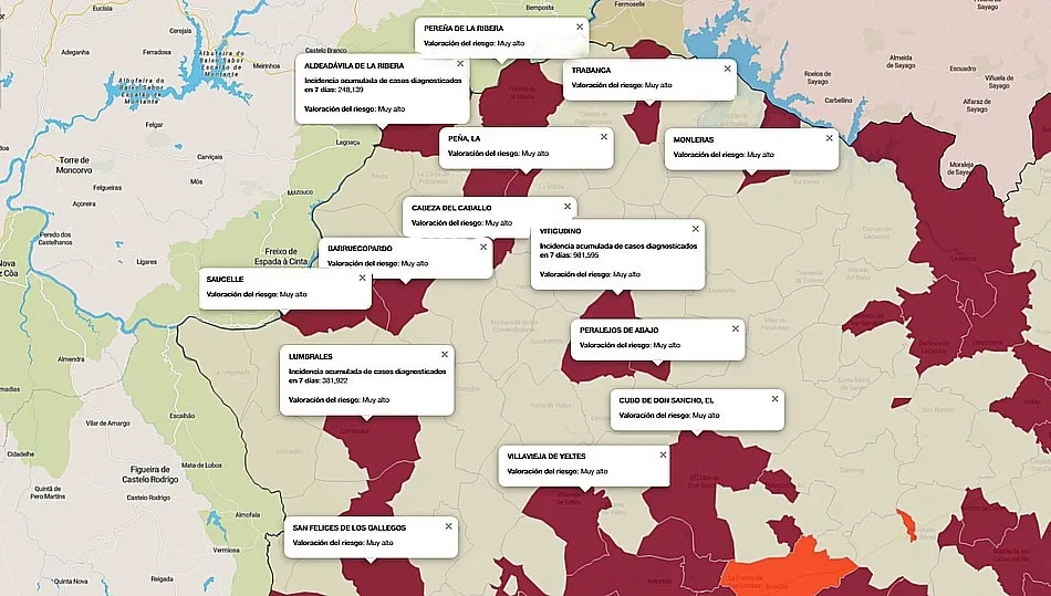 Mapa de índice de riesgo sobre casos diagnosticados en los últimos siete días / FUENTE: JCYL