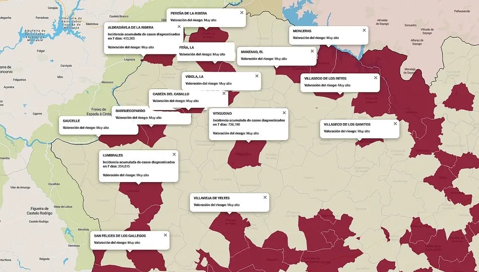 Mapa de índice de riesgo sobre casos diagnosticados en los últimos siete días / FUENTE: JCYL