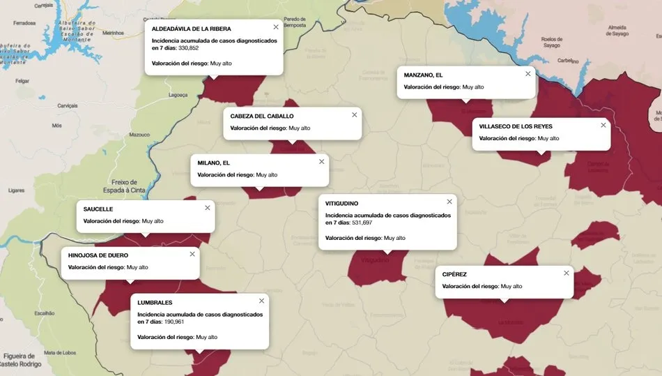 Mapa de índice de riesgo sobre casos diagnosticados en los últimos siete días / FUENTE: JCYL