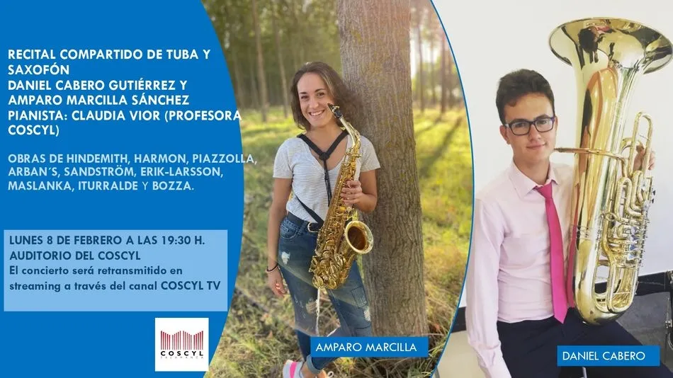 El COSCYL ofrece este lunes el concierto de tuba y saxofón de Daniel Cabero y Amparo Marcilla