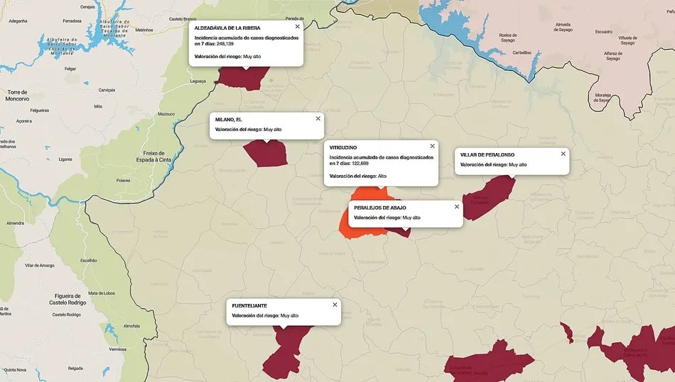 Mapa de índice de riesgo por municipios sobre casos diagnosticados en los últimos siete días / FUENTE: JCYL