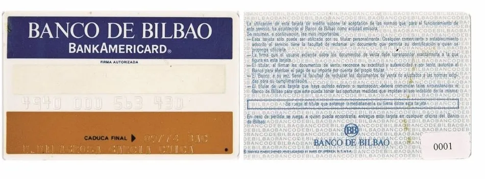 Tarjeta de Banco de Bilbao en 1971 realizada de plástico