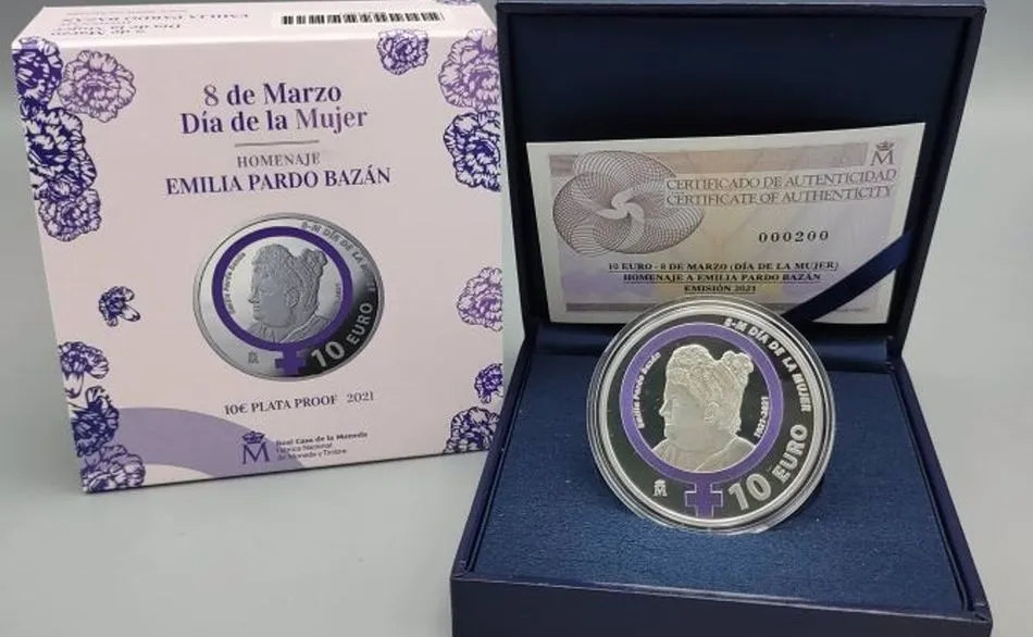 Moneda conmemorativa por el 8 de Marzo (Día de la Mujer) en homenaje a Emilia Pardo Bazán
