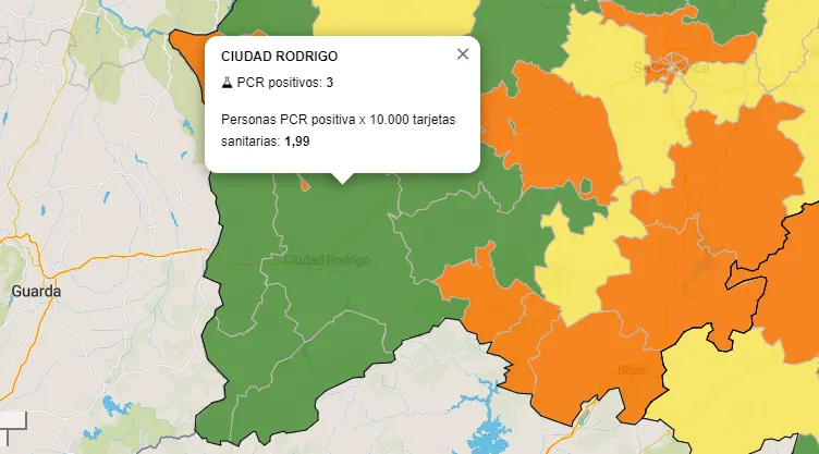 La Zona de Ciudad Rodrigo, en verde por 1ª vez desde septiembre al sumar sólo 3 positivos en 7...