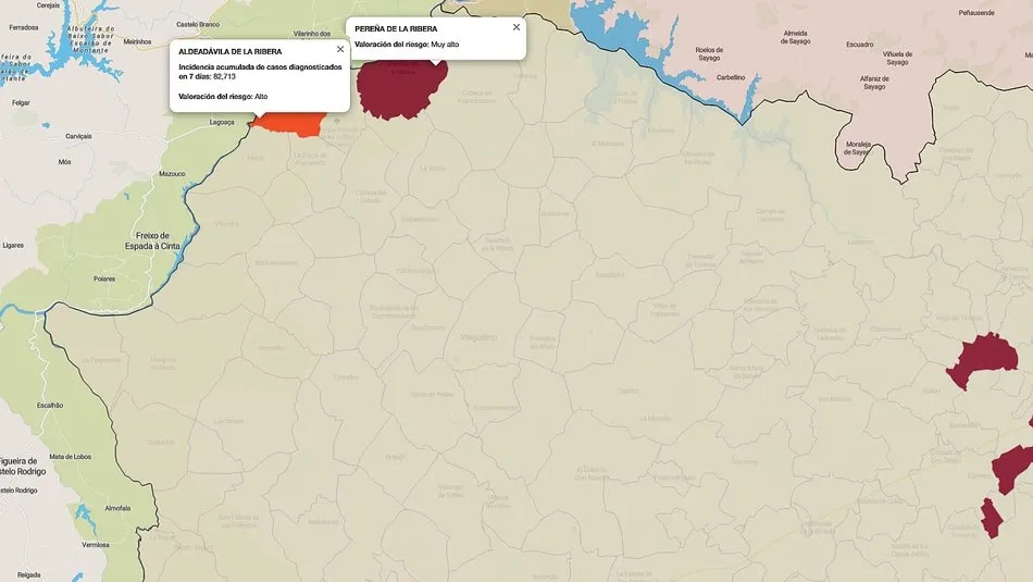 Mapa de índice de riesgo por municipios sobre casos diagnosticados en los últimos siete días / FUENTE: JCYL