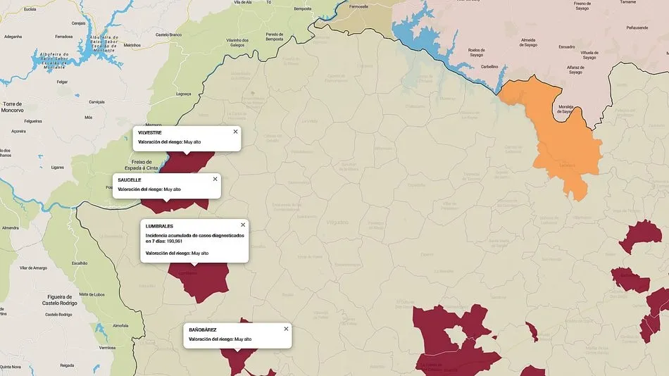 Mapa de índice de riesgo con los municipios afectados por contagios / FUENTE/ JCyL