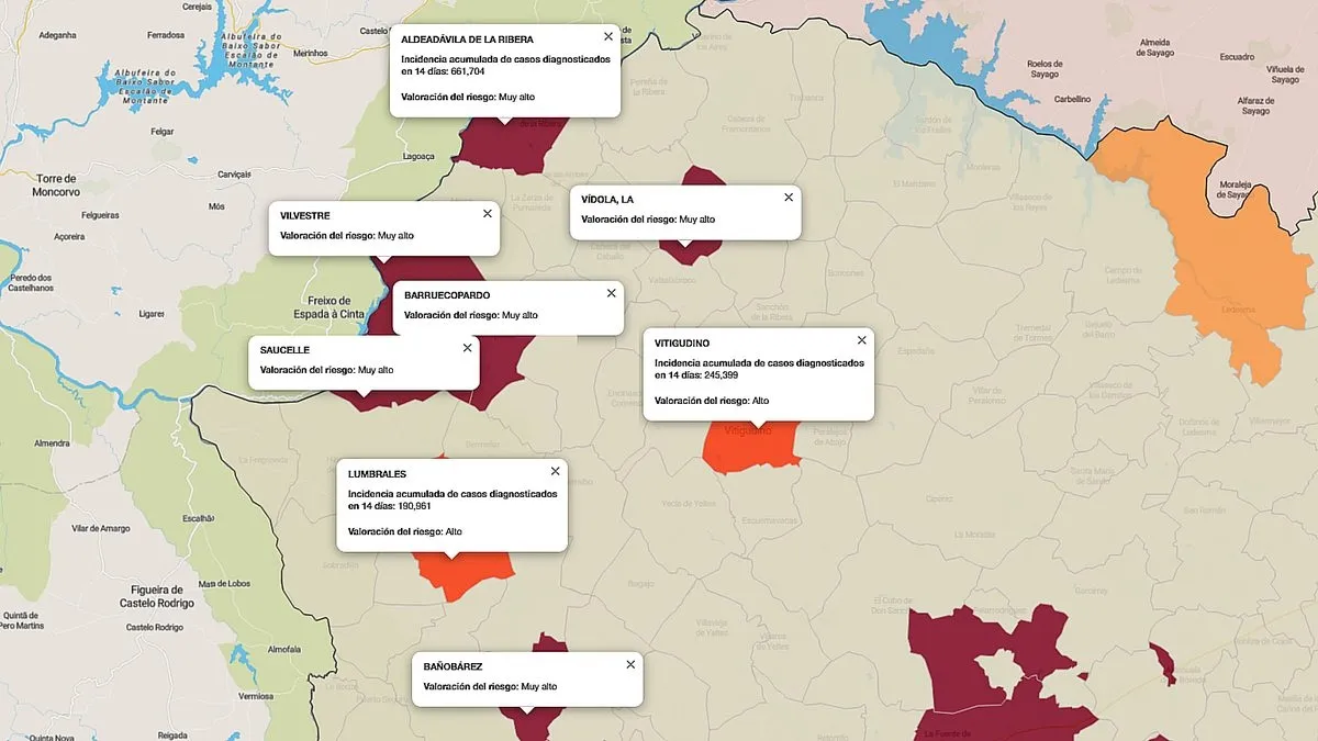 La Vídola se incorpora con un contagio al mapa de indice de riesgo ofrecido por la Junta / FUENTE: JCyL
